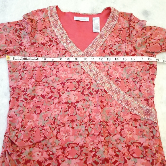 JH Collectibles Women's Large Nylon Mesh Stretch 3/4 Sleeves V-Neck Pink Gray - Picture 9 of 15